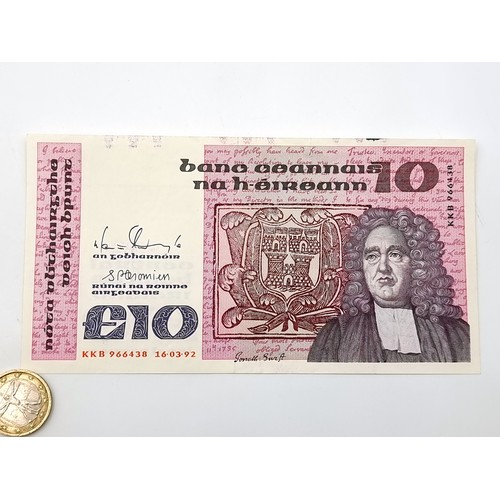 9 - A very clean example of a ten euro B-series Irish note dated 16.03.92. Note in very fine condition.