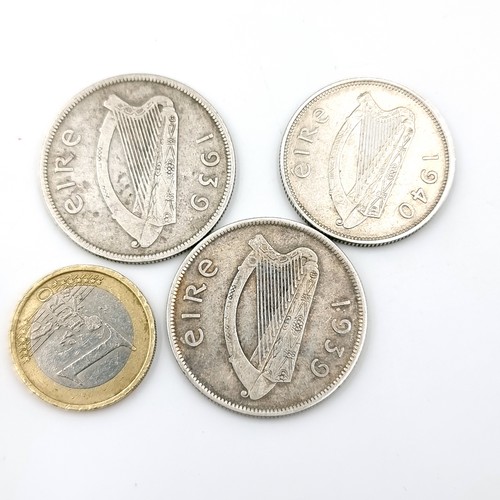 14 - A collection of three Irish silver coins consisting of two half crowns dated 1939. Together with a t... 