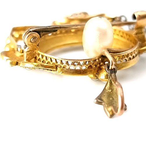 533 - A most attractive antique pearl set brooch with a super fire opal drop pendant. Together with pin sa... 