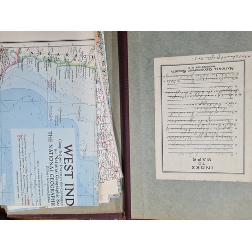 946 - Three vintage binders of National Geographic world maps from the 1940's and 1950's. Approx. over 40 ... 