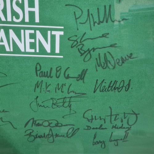 1005 - Star Lot: A very large framed early 2000's signed Irish rugby jersey. Brian O'Driscoll and Paul O'Co... 