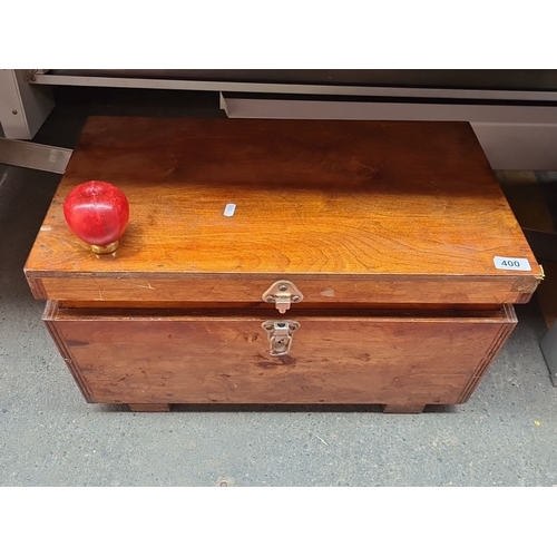 400 - A large Vintage  great wooden tool chest filled with really interesting assorted tools, and miscella... 