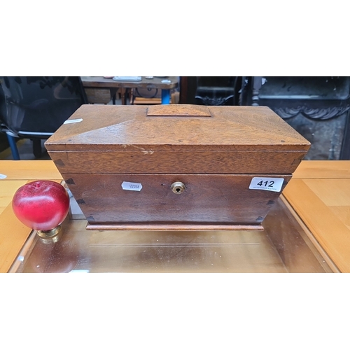 412 - Star Lot : A Georgian Antique wooden box with dovetail joints and brass lock mechanism.