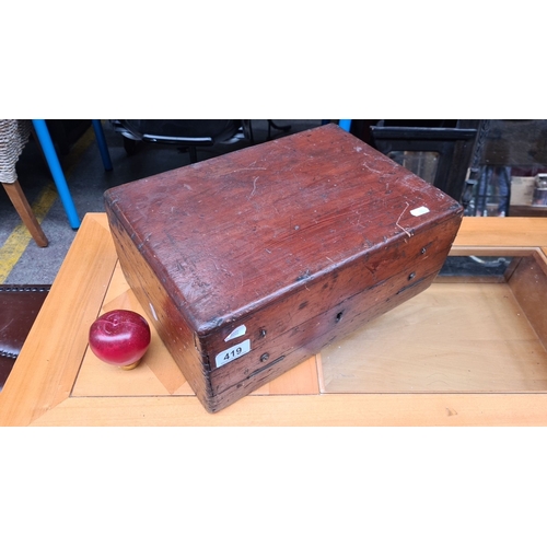 419 - Antique wooden Church box, Victorian era. Beautiful patina and detailed interior compartments. Clad ... 