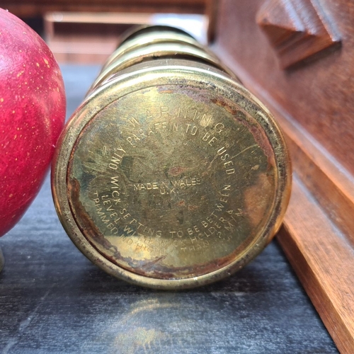 421 - Vintage brass miner’s safety lamp, made in Wales, UK. Features a glass enclosure ,Collectible item.