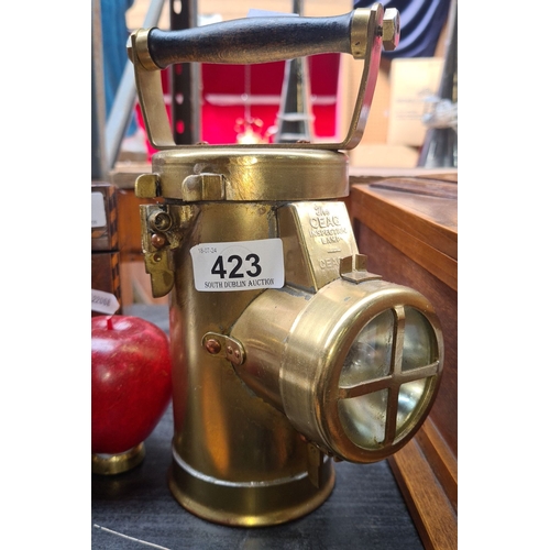 423 - Vintage CEAG Inspector's Lamp. This item is made from brass construction with a black handle. It is ... 