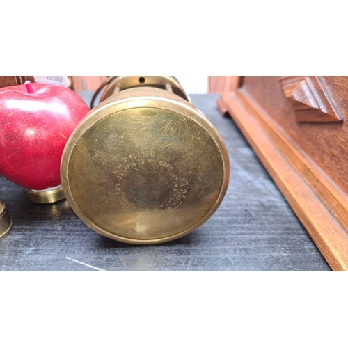 424 - Antique brass Ashington Colliery paraffin miner's lamp, marked Ashington Colliery 