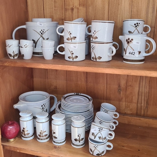 442 - Handpainted Erin Stone tableware set, made in Arklow, Ireland. Includes mugs, plates, cups, pitchers... 