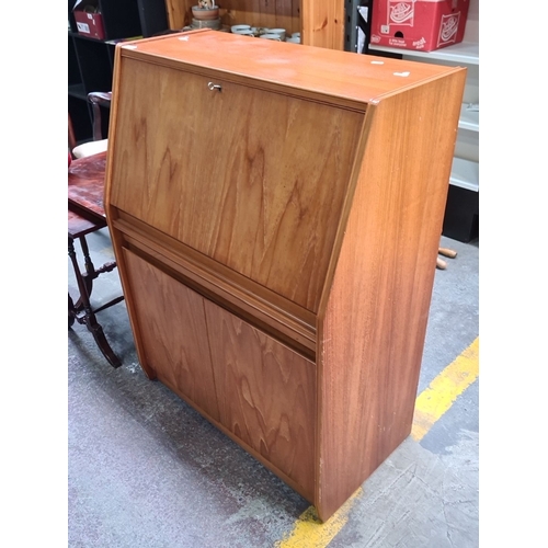 450 - Star lot : A fabulous Mid-Century Modern teak writing bureau from Remploy, 1960's with a fold-down d... 