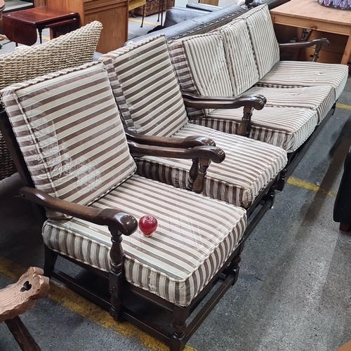 477 - A lovely Ercol 3 piece suits circa 1960s In very nice condition with striped fabric cushions. Super ... 