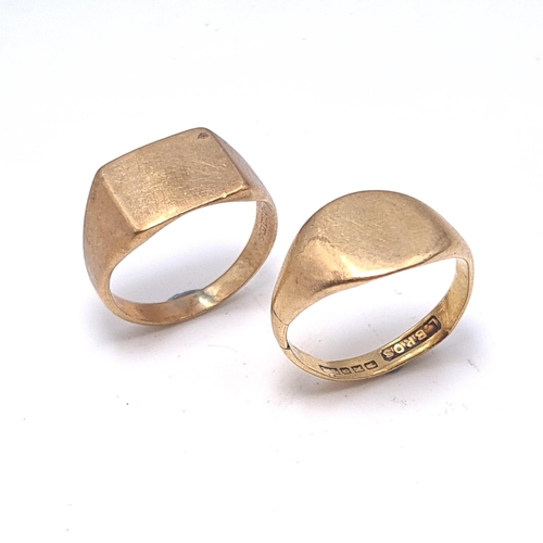 51 - Two vintage gents  nine carat gold pinkiering (marks indistinct), size H and K. Weight 2.5 grams.