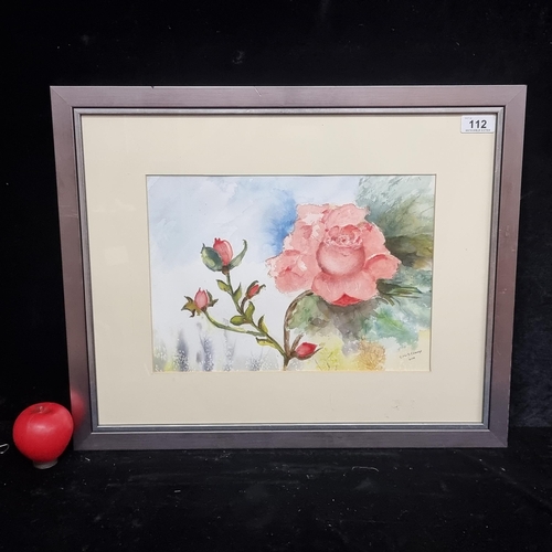 112 - A colourful original watercolour on paper painting featuring a botanical study of a pink garden rose... 