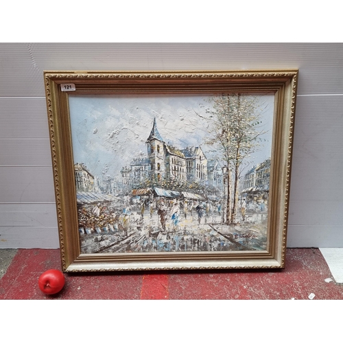 121 - Star Lot: A large original oil on canvas painting. Features a Parisian street scene in an impression... 