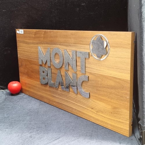 128 - Star Lot : A 'Mont Blanc' Rare Dealer sign, With the famous  Logo mounted on wooden plaque.