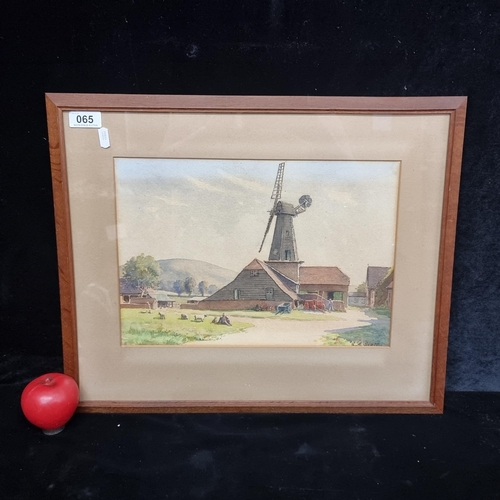 65 - An original watercolour on paper painting. Features a countryside landscape with windmill, flock of ... 