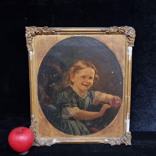 87 - Star Lot: A fabulous early 20th Century oil on canvas painting. Features the smiling portrait of a y... 