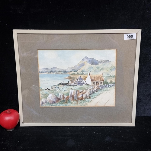 90 - A very pretty original watercolour on paper painting featuring a rural landscape with cottage and bo... 