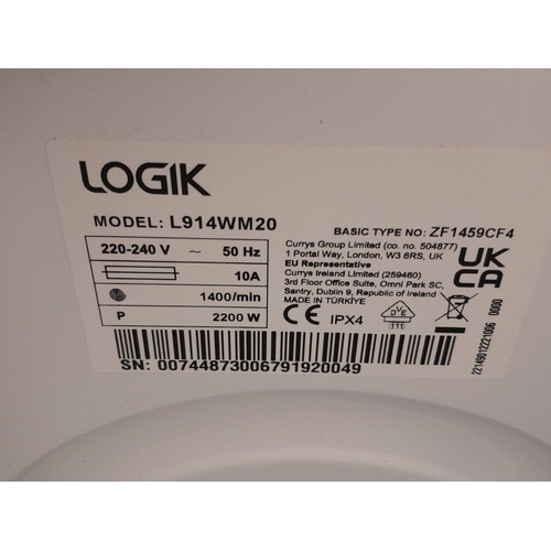 628 - Logik almost new washing machine, model L914WM20, 220-240V, 50Hz, 10A, 1400rpm, 2200W. Manufactured ... 