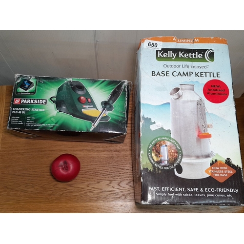 650 - Kelly Kettle Base Camp Kettle with anodised aluminium and Parkside Soldering Station PLS 48 B1.