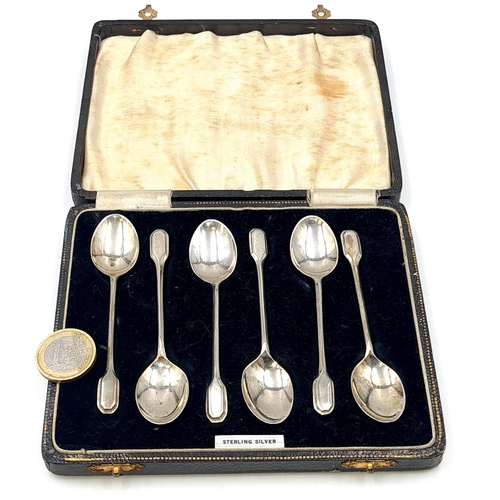 508 - A set of six sterling silver teaspoons. Weight 41.88 grams. In presentation case.