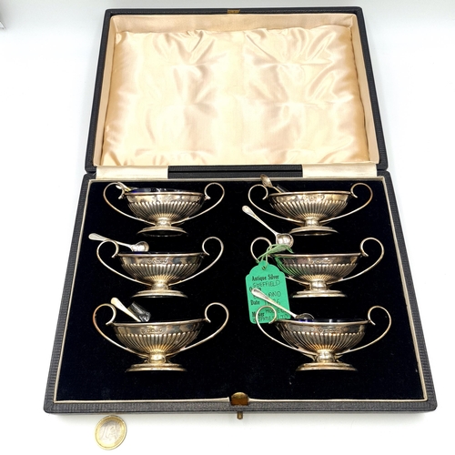 513 - Star lot : A very fine set of six Sterling Silver condiment cruets with bristle blue liners with six... 