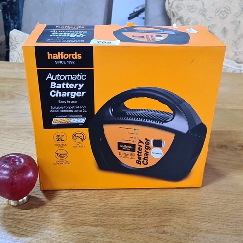 708 - Halfords Automatic Battery Charger. Boxed, new condition. Includes instructions and specifications o... 