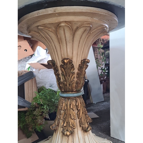 710 - Ornate pedestal table with classical leaf motif. It has painted and gold-leaf details, an octagonal ... 