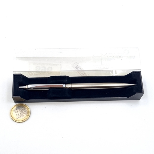 596 - Star lot : A super example of an original  Mont Blanc push fitting ball point pen. Barrel in brushed... 