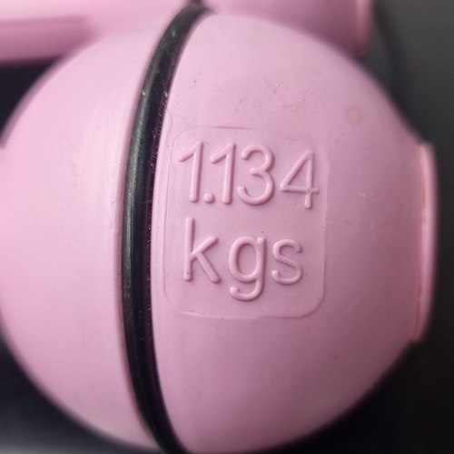 654 - Includes pink 1.134 kg dumbbells, yoga block, jump rope, wrist wraps, resistance bands, and microfib... 