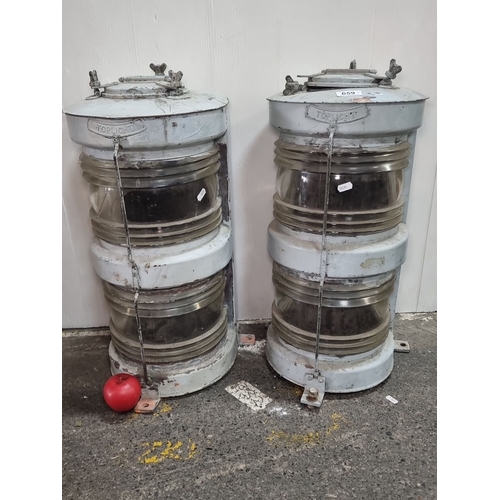 659 - Star Lot : A fabulous Pair of vintage double 'Toplicht' marine lanterns with metal casings and glass... 