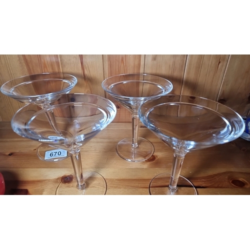 670 - Set of four large Marc Jacobs for  Waterford martini glasses with sleek, elegant design. Lovely clea... 