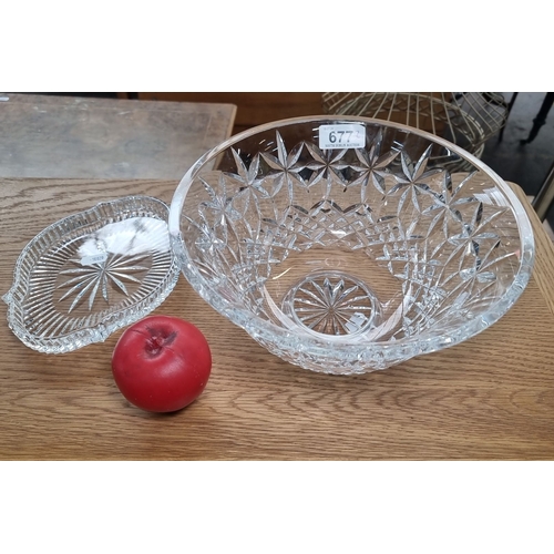 677 - A large Waterford crystal bowl   and a Waterford leaf-shaped dish, featuring intricate starburst and... 