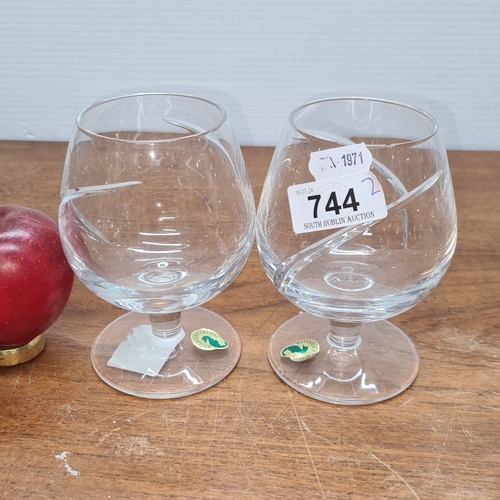 744 - Pair of Waterford Crystal Brandy Glasses featuring a signature spiral design. Original stickers inta... 