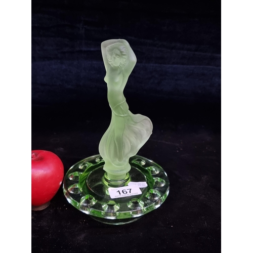 167 - A super art deco uranium glass mermaid flower centrepiece holder.