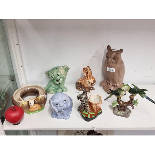 174 - A mixed lot of ceramic pottery of charming animal figurines. All in good condition, with some retain... 