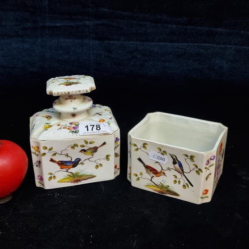 178 - A lovely hand painted antique pair of KPM Germany porcelain. German eagle stamp to base. One lidded ... 