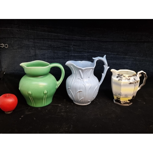 181 - Three large pitcher jugs including one Victorian example with 19th century lozonge registration mark... 