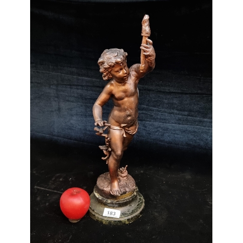 183 - A tall and heavy spelter sculpture after Ernest-Justin Ferrand with a brass plaque titled 