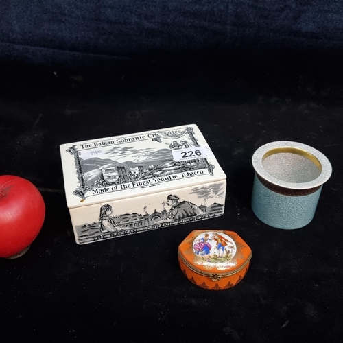 226 - Three vintage porcelain items including a Balkan Sobraine Cigarettes box and a French Limoges ring d... 