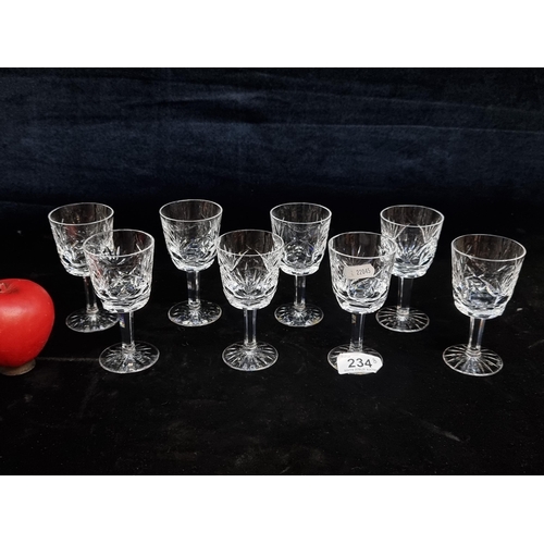 234 - A set of eight Waterford Crystal stemmed drinking glasses in the Ashling pattern. All in excellent c... 