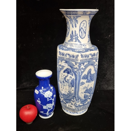 246 - Two traditional Chinese porcelain blue and white vases including one large hand painted example.