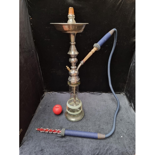 355 - A Hookah smoking water pipe with a large  box containing heating plate and flavoured tobaccos and ac... 