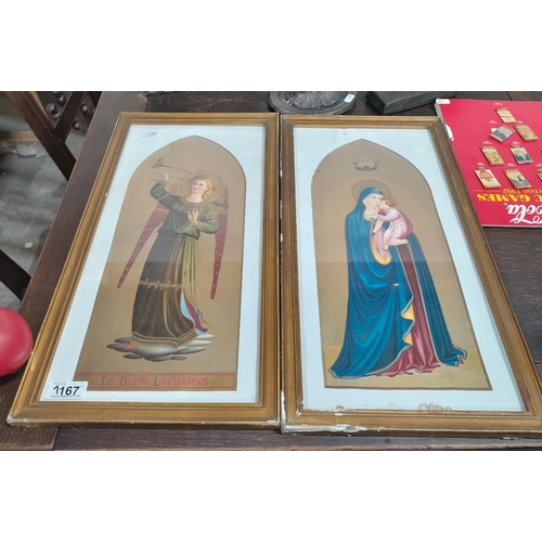 1167 - A pair of ecclesiastical themed chromolithograph print. Features 'Mother Mary and Child' and 'An ang... 