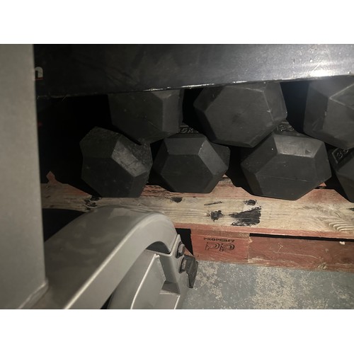 1190 - Super Star Lot : A Commercial GYM Contents in storage : To include 
Hexagon Steel covered dumbells f... 