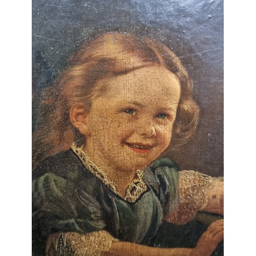 87 - Star Lot: A fabulous early 20th Century oil on canvas painting. Features the smiling portrait of a y... 