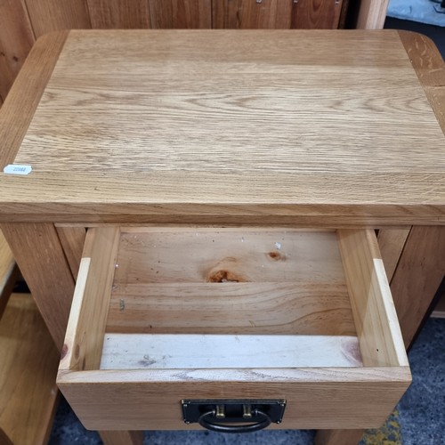 496 - Two Solid oak side tables with square top and lower shelf. Measures approximately 20