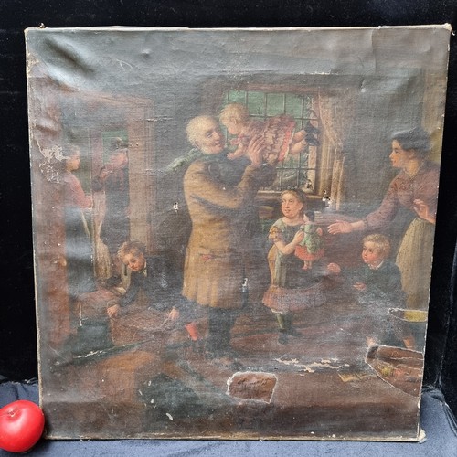 131 - Star Lot: An antique original 19th century oil on canvas painting titled 'The Welcome Visit'. Featur... 