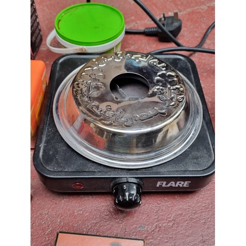 355 - A Hookah smoking water pipe with a large  box containing heating plate and flavoured tobaccos and ac... 