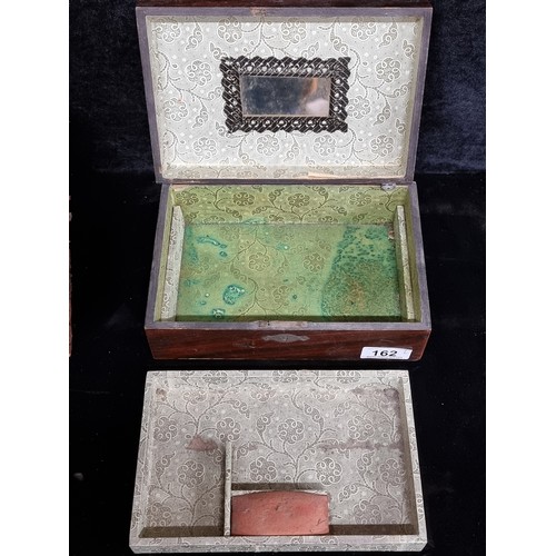 162 - Two beautiful antique jewellery boxes including a 'M.M.' monogramed embossed leather bound Mansfield... 