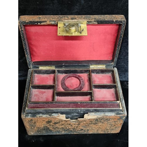 162 - Two beautiful antique jewellery boxes including a 'M.M.' monogramed embossed leather bound Mansfield... 